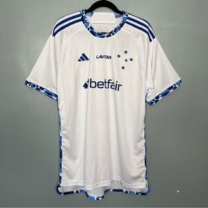 NWT adidas Cruzeiro Away Football Jersey 2024/25 Sponsors #5 White Blue Size 3XL